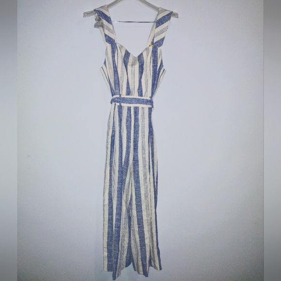 Alice & Olivia Jumpsuit Romper Cream with Blue Stripes Size 12 - Picture 4 of 7
